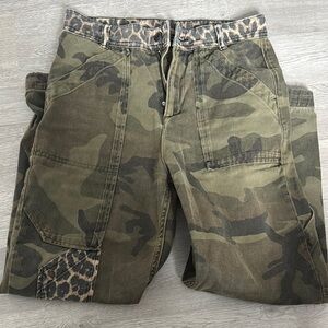 ALLSAINTS Camouflage Cargo Pants with Leopard Accents